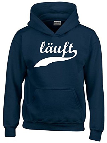 Coole-Fun-T-Shirts LÄUFT ! Kinder Sweatshirt mit Kapuze Hoodie Navy-Weiss, Gr.128cm von Coole-Fun-T-Shirts