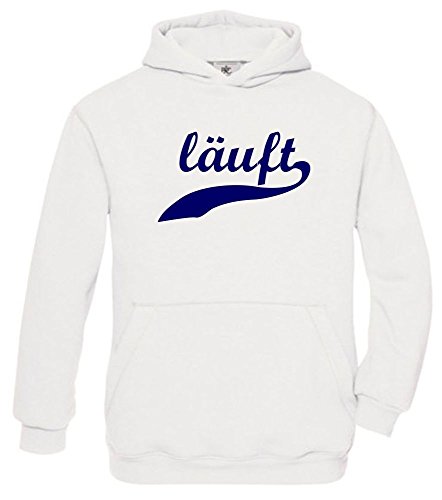 LÄUFT ! Kinder Sweatshirt mit Kapuze Hoodie Weiss-Navy, Gr.164cm von Coole-Fun-T-Shirts