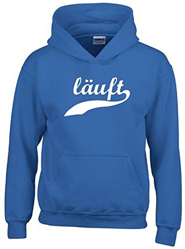 Coole-Fun-T-Shirts LÄUFT ! Kinder Sweatshirt mit Kapuze Hoodie blau-Weiss, Gr.140cm von Coole-Fun-T-Shirts