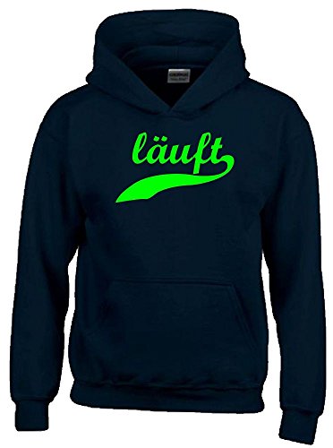 Coole-Fun-T-Shirts LÄUFT ! Kinder Sweatshirt mit Kapuze Hoodie schwarz-Green, Gr.128cm von Coole-Fun-T-Shirts