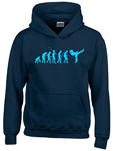 Coole-Fun-T-Shirts Mädchen Karate Kickboxen Evolution Kinder Sweatshirt mit Kapuze Hoodie Navy-Sky, Gr.152cm von Coole-Fun-T-Shirts