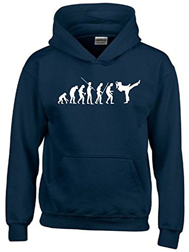 Coole-Fun-T-Shirts Mädchen Karate Kickboxen Evolution Kinder Sweatshirt mit Kapuze Hoodie Navy-Weiss, Gr.140cm von Coole-Fun-T-Shirts