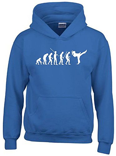 Coole-Fun-T-Shirts Mädchen Karate Kickboxen Evolution Kinder Sweatshirt mit Kapuze Hoodie blau-Weiss, Gr.152cm von Coole-Fun-T-Shirts