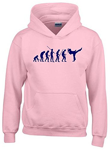 Coole-Fun-T-Shirts Mädchen Karate Kickboxen Evolution Kinder Sweatshirt mit Kapuze Hoodie pink-Navy, Gr.140cm von Coole-Fun-T-Shirts