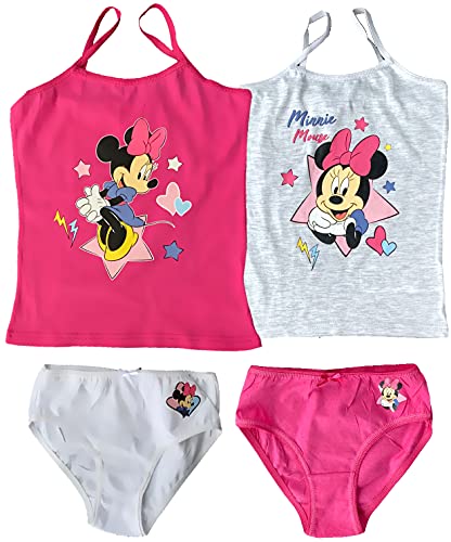 Coole-Fun-T-Shirts Minnie Mouse Unterwäsche Set Mädchen Pink + Hellgrau Unterhose + Unterhemd Gr.98 104 116 128 (2er Set, 116) von Coole-Fun-T-Shirts