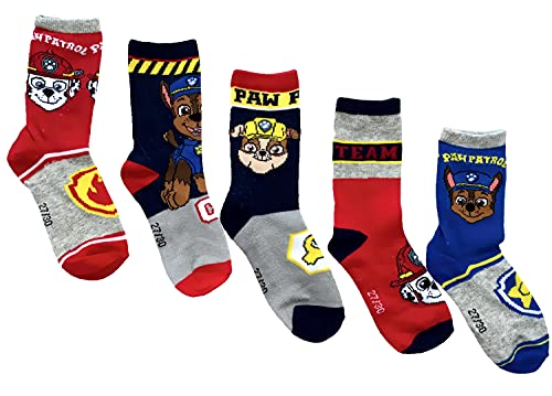 Coole-Fun-T-Shirts PAW PATROL Socken Set 5 PAAR ! Gr.23/26 27/30 31/34 Rubble, Marschall + Chase Kindersocken Jungen + Mädchen Strümpfe (23/26) von Coole-Fun-T-Shirts