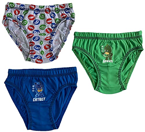 coole-fun-t-shirts PJ MASK 3X Jungen Slips Unterhosen Helden im Schlafanzug MEGAPACK Set Kinderslips Alter 1 2 3 4 5 6 8 10 Jahre Schlüpfer Unterwäsche Jungen, Größe 116 von Coole-Fun-T-Shirts
