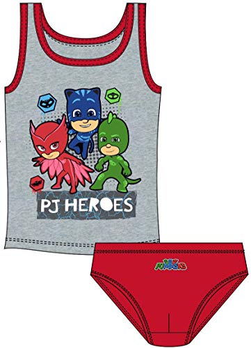 Coole-Fun-T-Shirts PJ MASK Unterwäsche Set Jungen PJ Heroes Crew Hellgrau + dunkelblau Gekko, Catboy + Owlette Unterhose + Unterhemd Gr.98 104 116 128 (Hellgrau, 110) von Coole-Fun-T-Shirts