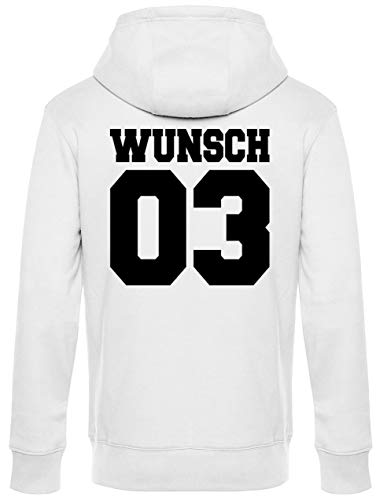coole-fun-t-shirts Partnerlook mit Wunschname & Wunschnummer INDIVIDUALISIERBAR – Hoodie Herren Weiß-schwarz Gr.S von coole-fun-t-shirts