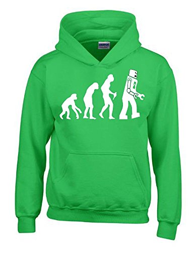 Roboter Evolution Kinder Sweatshirt mit Kapuze Hoodie Green-Weiss, Gr.128cm von Coole-Fun-T-Shirts