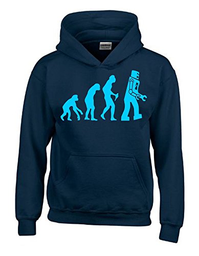 Roboter Evolution Kinder Sweatshirt mit Kapuze Hoodie Navy-Sky, Gr.152cm von Coole-Fun-T-Shirts