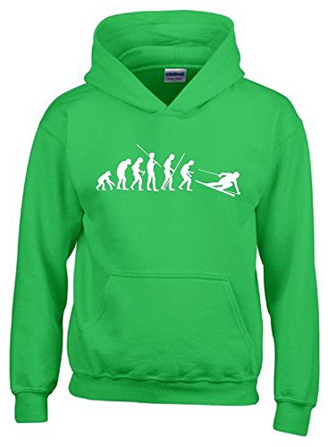 SKI Evolution Kinder Sweatshirt mit Kapuze Hoodie Green-Weiss, Gr.140cm von Coole-Fun-T-Shirts