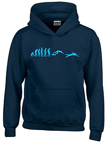 Coole-Fun-T-Shirts Schwimmen Evolution Kinder Sweatshirt mit Kapuze Hoodie Navy-Sky, Gr.128cm von Coole-Fun-T-Shirts