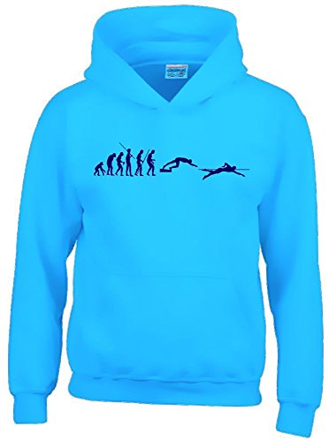 Coole-Fun-T-Shirts Schwimmen Evolution Kinder Sweatshirt mit Kapuze Hoodie Sky-Navy, Gr.140cm von Coole-Fun-T-Shirts