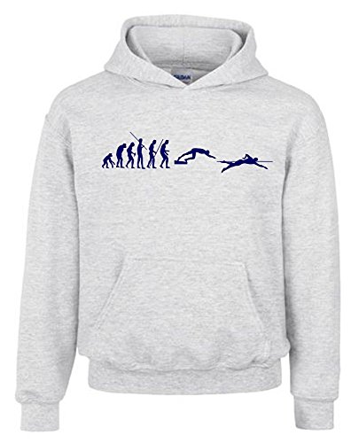 Schwimmen Evolution Kinder Sweatshirt mit Kapuze Hoodie grau-Navy, Gr.164cm von Coole-Fun-T-Shirts