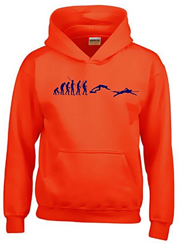 Coole-Fun-T-Shirts Schwimmen Evolution Kinder Sweatshirt mit Kapuze Hoodie orange-Navy, Gr.152cm von Coole-Fun-T-Shirts