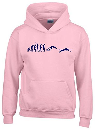 Coole-Fun-T-Shirts Schwimmen Evolution Kinder Sweatshirt mit Kapuze Hoodie pink-Navy, Gr.140cm von Coole-Fun-T-Shirts