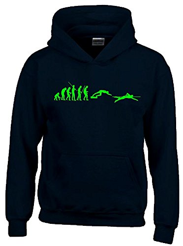 Coole-Fun-T-Shirts Schwimmen Evolution Kinder Sweatshirt mit Kapuze Hoodie schwarz-Green, Gr.164cm von Coole-Fun-T-Shirts