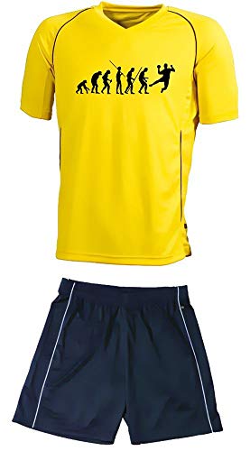 coole-fun-t-shirts TRIKOTSET mit DEINEM Namen + Nummer ! Handball Evolution Kinder Trikot + Hose gelb-schwarz, 158-164 von Coole-Fun-T-Shirts
