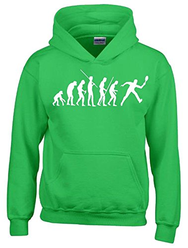 Coole-Fun-T-Shirts Tennis Evolution Kinder Sweatshirt mit Kapuze Hoodie Green-Weiss, Gr.128cm von Coole-Fun-T-Shirts