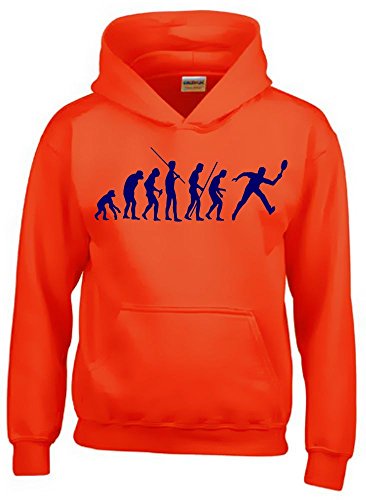 Tennis Evolution Kinder Sweatshirt mit Kapuze Hoodie orange-Navy, Gr.164cm von coole-fun-t-shirts