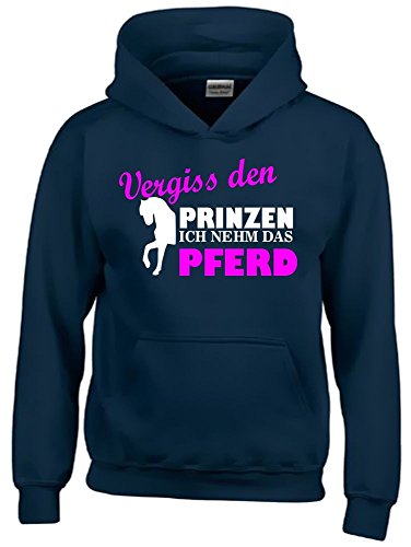 Vergiss den Prinzen ich nehm das Pferd ! Mädchen Reiten Sweatshirt mit Kapuze Hoodie Navy, Gr.152cm von coole-fun-t-shirts