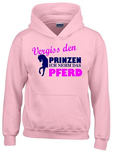 Coole-Fun-T-Shirts Vergiss den Prinzen ich nehm das Pferd ! Mädchen Reiten Sweatshirt mit Kapuze Hoodie PINK, Gr.152cm von Coole-Fun-T-Shirts