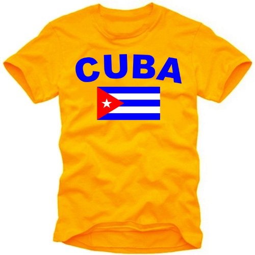 Coole-Fun-t-Shirts Herren t-Shirt Kuba Flagge - Cuba Libre orange/blau GR.L von Coole-Fun-T-Shirts