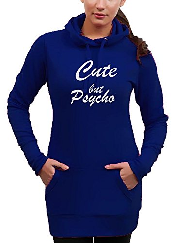 Cute BUT Psycho - Long Hoodie - Sweatshirt mit Kapuze Damen Extra langes Sweatshirt Navy Gr.L von Coole-Fun-T-Shirts