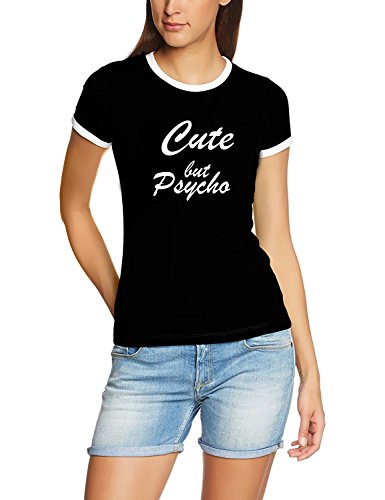 Cute BUT Psycho - Ringer T-Shirt Damen Black Gr.L von Coole-Fun-T-Shirts