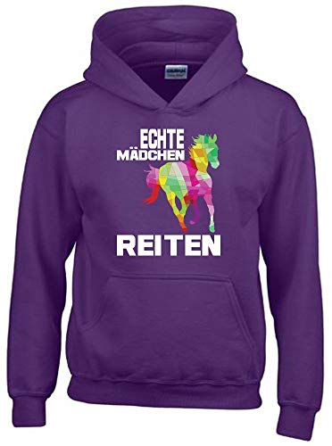 ECHTE MÄDCHEN REITEN ! Hoodie Sweatshirt mit Kapuze LILA Gr.128 cm von Coole-Fun-T-Shirts