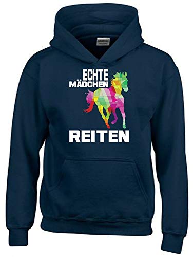 ECHTE MÄDCHEN REITEN ! Hoodie Sweatshirt mit Kapuze Navy Gr.164 cm von Coole-Fun-T-Shirts