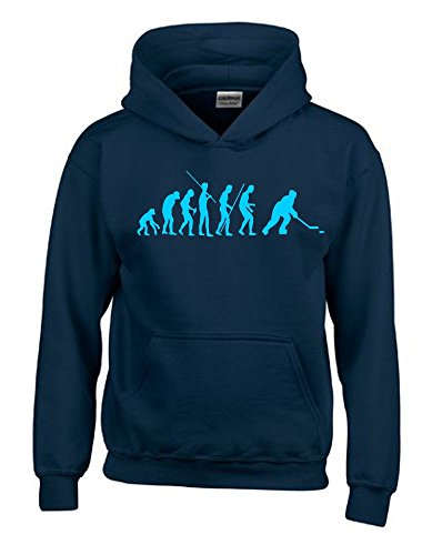 Coole-Fun-T-Shirts Eishockey Evolution Kinder Sweatshirt mit Kapuze Hoodie Navy-Sky, Gr.152cm von Coole-Fun-T-Shirts