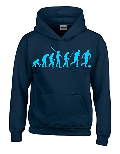 Coole-Fun-T-Shirts Fussball Evolution Kinder Sweatshirt mit Kapuze Hoodie Navy-Sky, Gr.140cm von Coole-Fun-T-Shirts