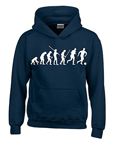 Coole-Fun-T-Shirts Fussball Evolution Kinder Sweatshirt mit Kapuze Hoodie Navy-Weiss, Gr.164cm von Coole-Fun-T-Shirts