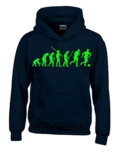 Coole-Fun-T-Shirts Fussball Evolution Kinder Sweatshirt mit Kapuze Hoodie schwarz-Green, Gr.140cm von Coole-Fun-T-Shirts