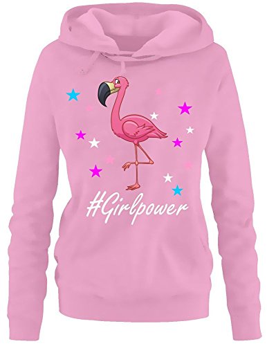 GIRLPOWER Flamingo ! Damen Hoodie - Sweatshirt mit Kapuze Pink, Gr.L von Coole-Fun-T-Shirts