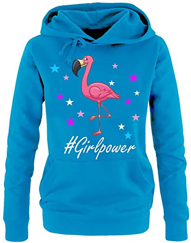 GIRLPOWER Flamingo ! Damen Hoodie - Sweatshirt mit Kapuze Sky, Gr.L von Coole-Fun-T-Shirts