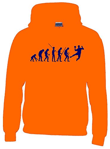 Coole-Fun-T-Shirts Handball Evolution Kinder Sweatshirt mit Kapuze Hoodie orange-Navy, Gr.152cm von Coole-Fun-T-Shirts