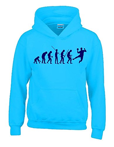 Coole-Fun-T-Shirts Handball Evolution Kinder Sweatshirt mit Kapuze Hoodie Sky-Navy, Gr.164cm von Coole-Fun-T-Shirts