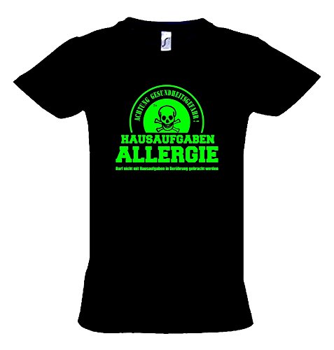 Hausaufgaben ALLERGIE - Vorsicht Gesundheitsgefahr ! Nicht mit Hausaufgaben in Verbindung bringen ! Kinder T-Shirt schwarz-Green, Gr.164cm von Coole-Fun-T-Shirts