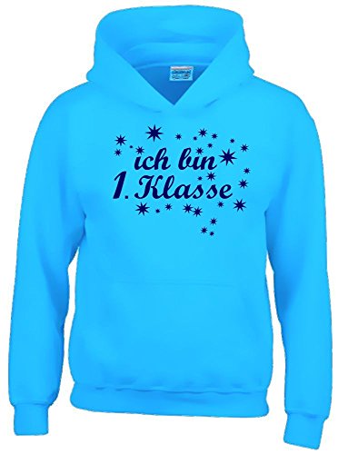 Ich Bin 1. Klasse Jungen Einschulung Schulanfang Hoodie Sweatshirt mit Kapuze Sky-Navy, Gr.128cm von Coole-Fun-T-Shirts
