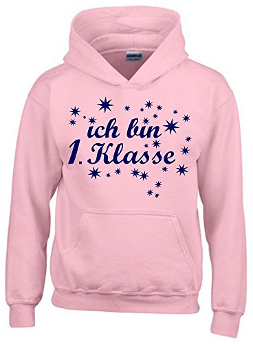 Ich Bin 1. Klasse Mädchen Einschulung Schulanfang Hoodie Sweatshirt mit Kapuze rosa-Navy, Gr.116cm von Coole-Fun-T-Shirts