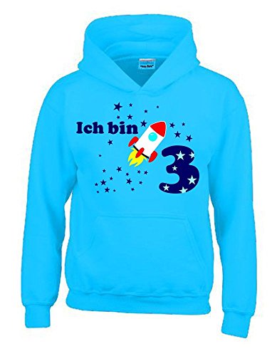 Ich Bin 3 Jahre ! - Kinder Geburtstag Rakete Sweatshirt mit Kapuze Hoodie Jungs Birthday Sky, Gr.104cm von Coole-Fun-T-Shirts