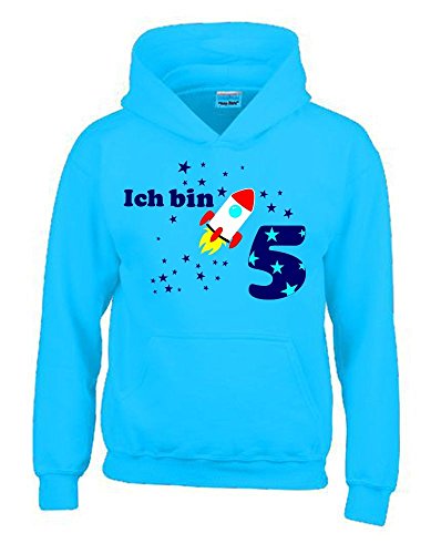 Ich Bin 5 Jahre ! - Kinder Geburtstag Rakete Sweatshirt mit Kapuze Hoodie Jungs Birthday Sky, Gr.128cm von Coole-Fun-T-Shirts