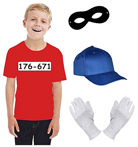 Kinder Set Gangster Bande KOSTÜM - Fasching - Karneval - T-Shirt, MÜTZE, Maske + Handschuhe - rot Gr.116 von Coole-Fun-T-Shirts