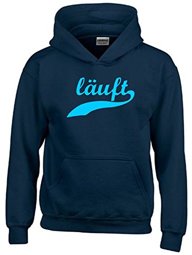 Coole-Fun-T-Shirts LÄUFT ! Kinder Sweatshirt mit Kapuze Hoodie Navy-Sky, Gr.152cm von Coole-Fun-T-Shirts