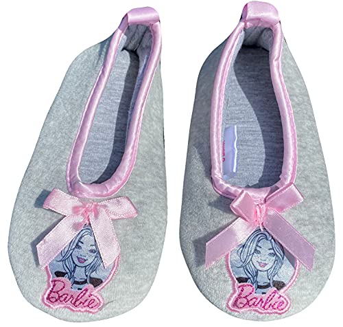 coole-fun-t-shirts Mädchen Hausschuhe kompatibel zu BARBIE grau rosa Mädchenschuhe Slipper Pantoffeln Kinderschuhe für Kita Schule weich + warm Gr. 23/24 von Coole-Fun-T-Shirts