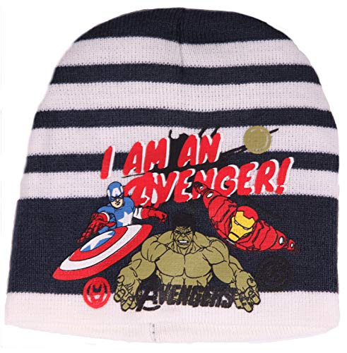 Marvel Avengers Logo für Jungen Mütze Stick Logo Wintermütze gestrickt Stripes (Navy, 52) von Coole-Fun-T-Shirts