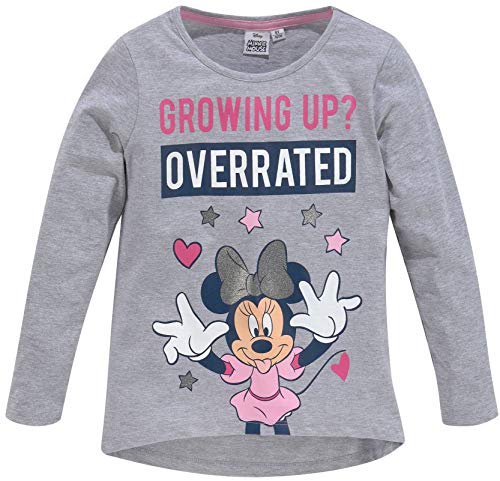 Minnie Mouse Langarm T-Shirt für Mädchen Gr 98 104 110 116 128 Glitzer Warm + Weich Minni Maus Longsleeve Kita + Schule (grau, 128) von Coole-Fun-T-Shirts